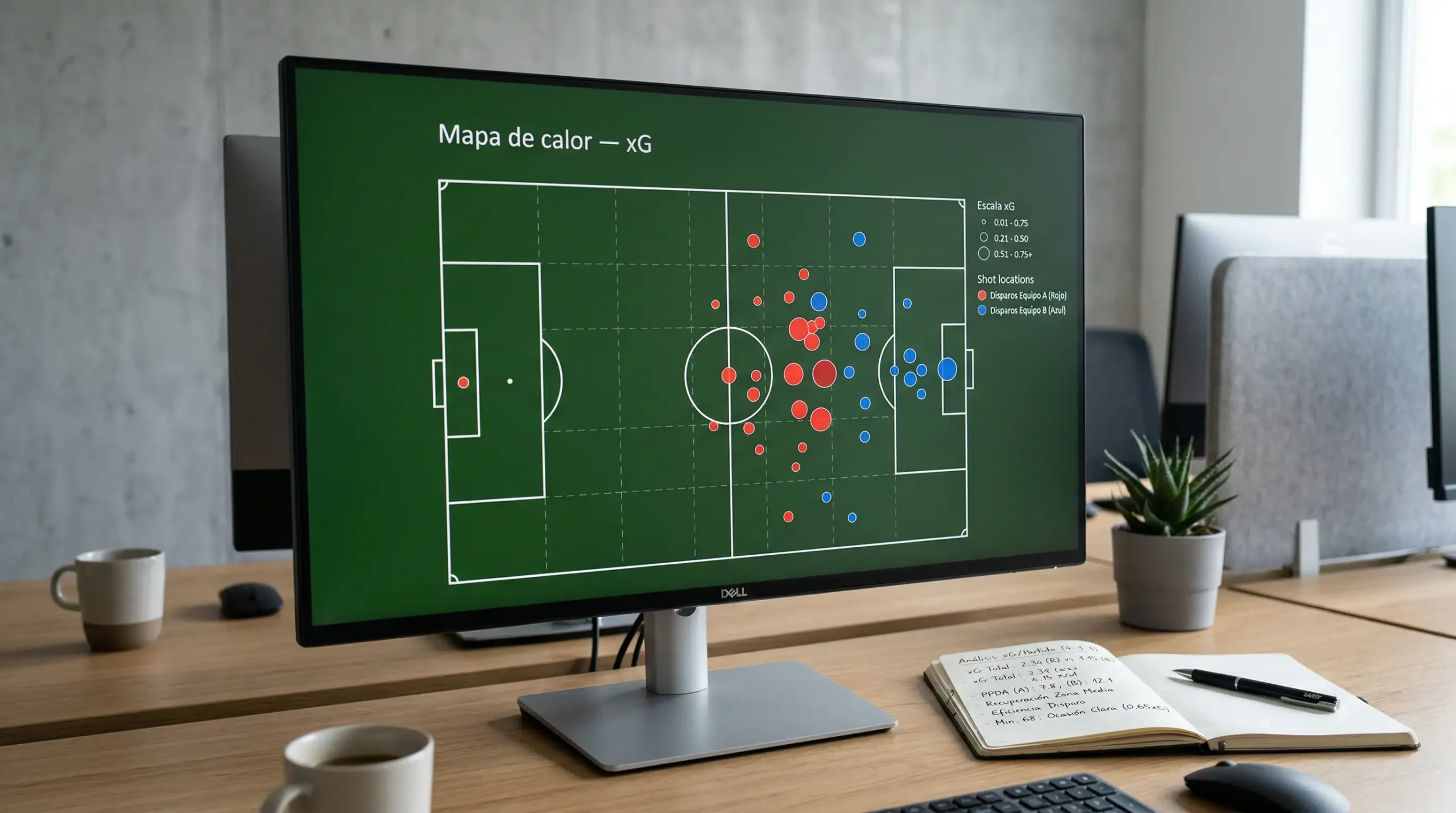 Gráfico de estadísticas avanzadas xG y PPDA para análisis de partidos de Champions League