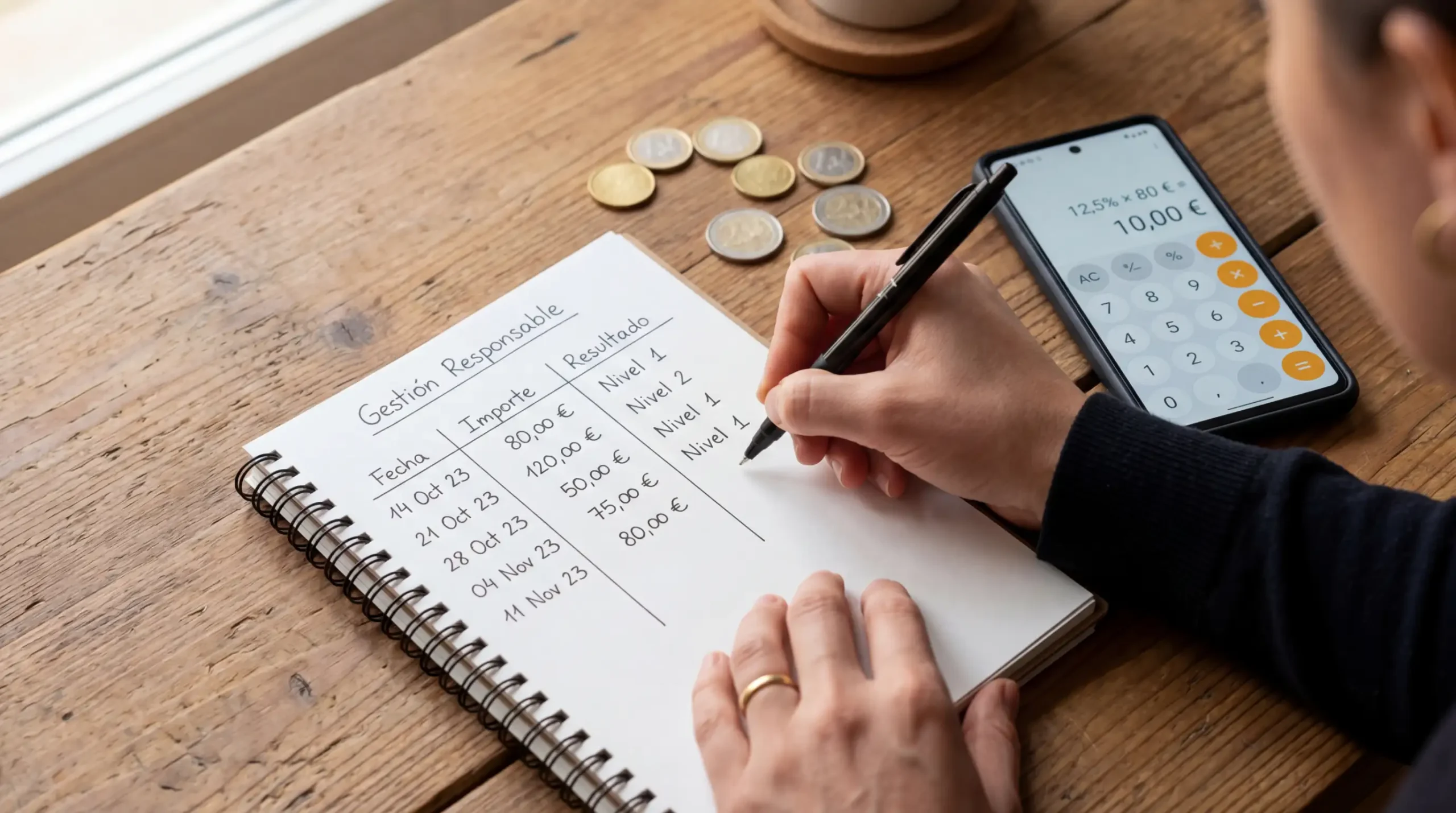 Persona planificando gestión de bankroll para apuestas con libreta y ordenador